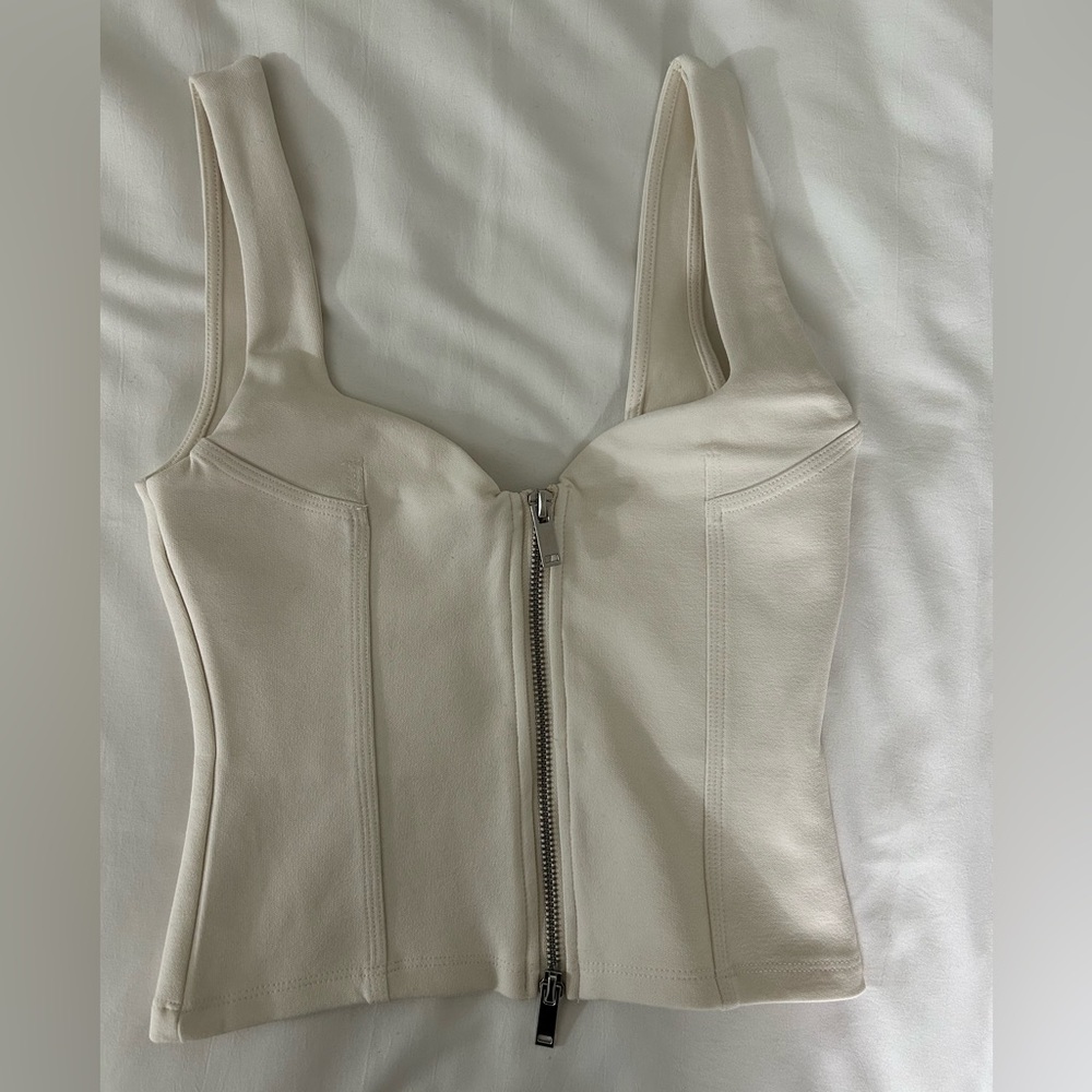 Zara Beige Zip-Up Top